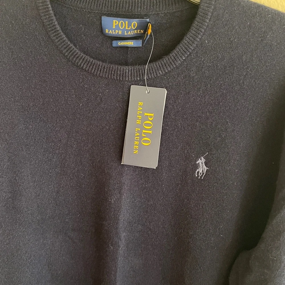 NWT Polo Ralph Lauren Men's 100% Cashmere Dark Blue Crewneck Sweater Size M - Picture 12 of 12